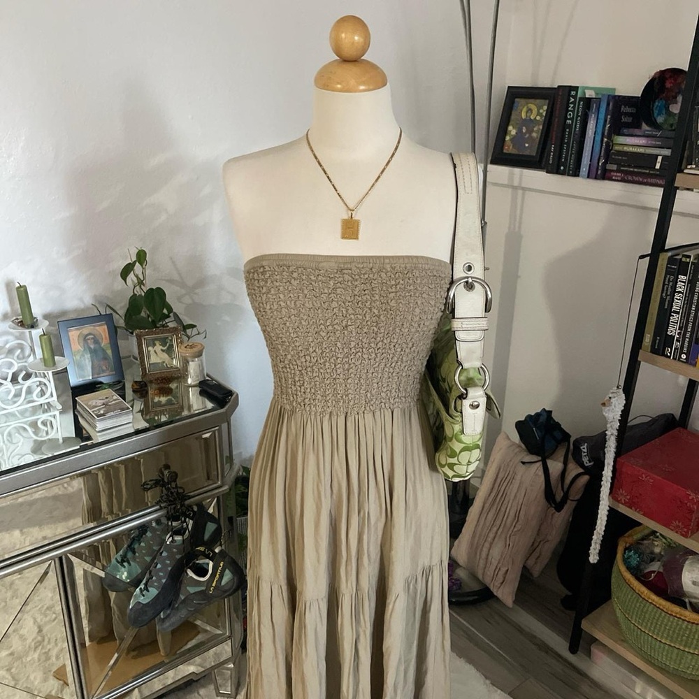Elegant Strapless Beige Dress